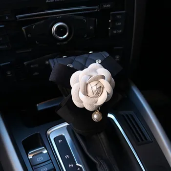 White Camellia žiedų serija pavarų perjungimo apykaklės galvos pagalvę rankinis stabdis padengti vairas padengti moterims, automobilių reikmenys