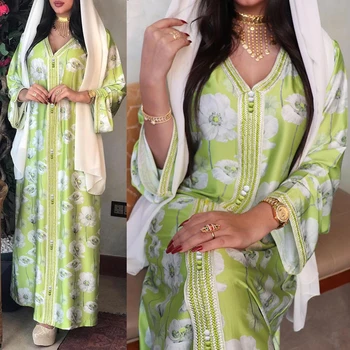 MD Abayas Moterų Dubajaus Musulmonų Vestuvės Ilgos Suknelės Bohemijos Gėlių Kaftan Maroko Turkija, Malaizija Kimono 2021 Drabužiai