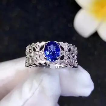 Patrauklios safyras brangakmenio žiedas moterims žiedas su mėlyna gamtos perlas 925 sterlingas sidabro resizeable gera dovana birthstone