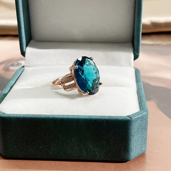 Cellacity Klasikinis 925 sterlingas sidabro žiedas skirta moterims su ovalo formos mėlynos spalvos brangakmenių rose aukso spalvos vestuves dovana