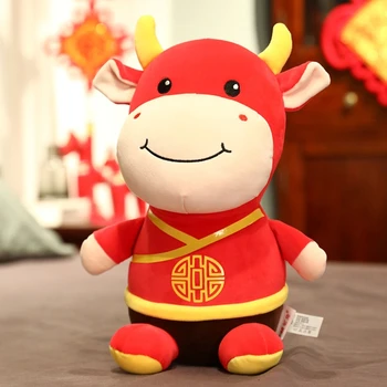2021 Naujųjų Metų Kinų Zodiako ženklas Jautis Metų Talismanas Galvijų Pliušiniai Žaislai Medvilnės Įdaryti Red Cow Lėlės Vaikams, Vaikams Apdaila
