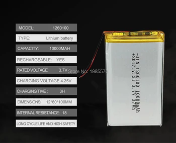 1260100 10000mah Įkraunamus Lipo Akumuliatorius Skirtas GPS DVD Lentelėje E-knyga, vaizdo Kamera PDA Elektriniai Žaislai Ličio Polimerų Baterija