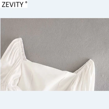 Zevity prancūzų Stiliaus Moteris vientisos Spalvos Aikštėje Apykaklės Sluoksniuotos Rankovėmis Trumpą Smock Palaidinė Lady Atgal Užtrauktuką Marškiniai, Elegantiškos Apkarpyti Viršūnes LS9358