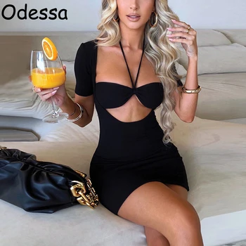 Odesa Seksuali Mini Juodas Vasaros Bodycon Suknelė 2021 Moterų Trumpomis Rankovėmis Vamzdis Pasėlių Bakas Suknelės Rinkiniai, Balti Tuščiaviduriai Iš Apynasrio Šalis