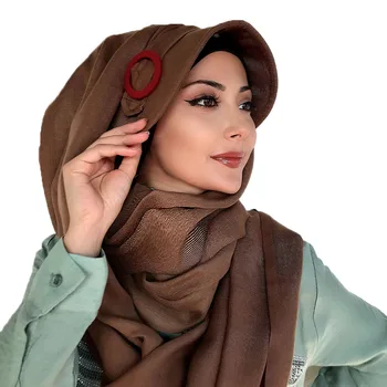Naujas Moda Hijab Kadın Müslüman Başörtüsü 2021 Islami Kıyafet Türban 2021 Fular Kırmızı Tokalı Koyu Kahverengi Hazır Şapka Şal