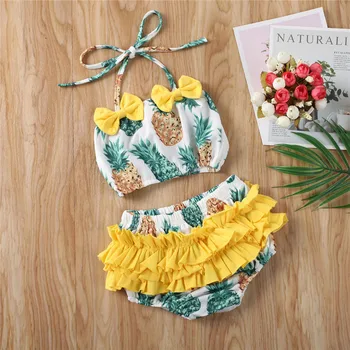 Vasaros Baby Girl Ananasas, Arbūzas Maudymosi kostiumai Vaikams Bikini Komplektas Pynimas Bowknot Plaukimo kostiumas 2VNT Paplūdimio Apranga