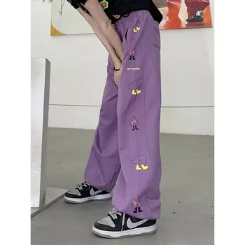HOUZHOU Harajuku Kelnes Streetwear Moterų Y2k Negabaritinių Tiesiai Pločio Kojų Hipių Baggy Sportinės Kelnės korėjos Mados Sweatpants
