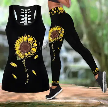 3D Spausdinimo Mados Saulėgrąžų Kaukolė Spalvinga Moterų Hipster Tuščiaviduriai Tanktop & Legging Laisvalaikio Moterų Sexy Vest Drabužius Harajuku S-311