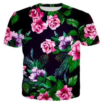 Kosmosas Prekės ženklo drabužių 2020 metų vasaros Naujo stiliaus Mados 3d T-shirt gėlių, augalų Spausdinti Mens Moteriški Laisvalaikio marškinėliai LT-008