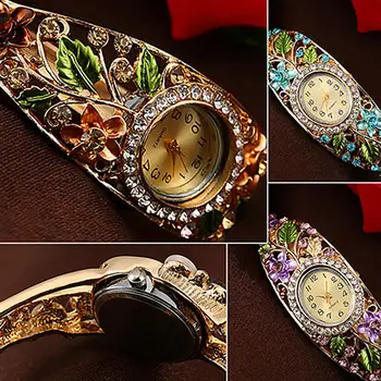 Senovinių Moterų Žiūrėti Lady Laikrodis Crystal Spalvos Gėlių Bangle Apyrankės Žiūrėti Kvarcinis Analoginis ažūrinės figūrinių deimantų Žiūrėti reloj mujer