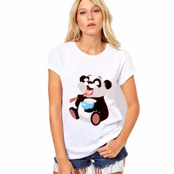 2021 Moterys T-Shirt Panda Print Viršūnes Trumpas Mielas Animacinių Filmų Marškinėliai Streetwear Vasarą Moterys T-Shirt Cool Juokinga Viršūnes Trumpas Rankovės