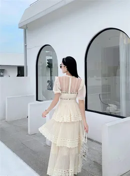 Vasaros Derliaus Moteris Suknelė 2021 Naujas Mados Elegantiškas Sluoksniuotos Rankovėmis Aukštos Juosmens Šalies Maxi Suknelės Moterų Vestidos