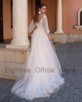 Eightree Chalatas de Mariage Elegantiškas ilgomis Rankovėmis Vestuvių Suknelės 2021 Nėrinių Nuotakos Suknelė Blizgučiai Senovinių Vestuvinių Suknelių Bohemijos V Atgal