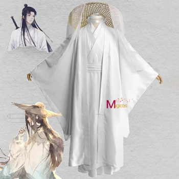 Anime Tian Guan Ci Fu Xie Lian Cosplay Kostiumai, perukai Bambuko Skrybėlę Prop Balta HanFu Apranga Helovinas Kostiumai