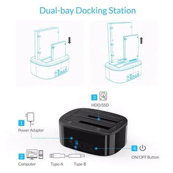 ORICO Dual Bay HDD Docking Station su Autonomine Klonas SATA į USB 3.0 Išorinis Kietasis Diskas, Jungiamojo Stotis 3.5/2.5 HDD SSD