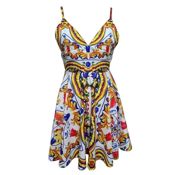 Hirigin 2021 Moterų Boho Bodycon Atspausdinta Suknelės be Rankovių Suknelės Ponios Elegantiškas Vasaros Derliaus Sundress V-kaklo Mini Suknelė
