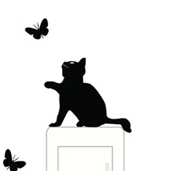 Sienų lipdukai Lovely Cat drugelis Kambario Langą Sienų Dekoravimo Jungiklis Vinilo Lipdukas Lipdukas Dekoras Cartoon tapetai šviesos lipdukas