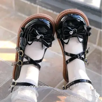 Apvalios galvos mažo kulno studentų Lolita batai vaikams, 2021 m. vasarą naujas Japonų Britų stiliaus mielas lankas vieną batai