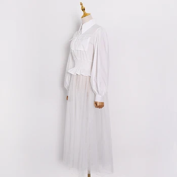 TWOTWINSTYLE Atsitiktinis Kratinys Perspektyvos Suknelė Moterims Atvartas Žibintų ilgomis Rankovėmis Aukštos Juosmens Elegantiškas Suknelės Moteriška Mada