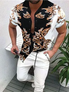 Vasaros Spausdinimo Havajų Marškinėliai Vyrams 2021 Trumpas Rankovės Streetwear Atvartas Laisvalaikio Prekės Marškiniai, Elegantiškos Mygtuką Camisa Plius Dydis