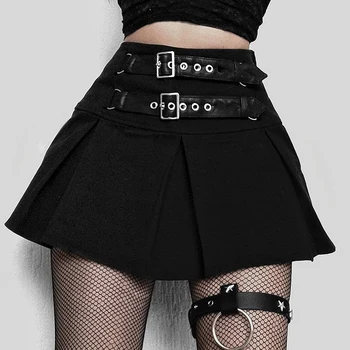 Seksualus Gotikos Trumpas Sijonas Juodas Grunge Punk Stiliaus Plisuotos Aukšto Juosmens Moterų Kniedės Sijonas Kratinys Mados Partywear Goth mini suknelė