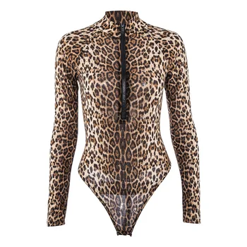 Naujas Europos ir Amerikos seksualus apatiniai leopardas spausdinti vientisas ilgomis rankovėmis maudymosi kostiumėlį