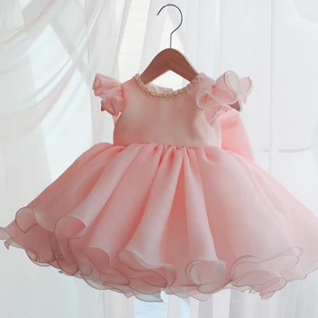 2021 Rožinė Chlid Suknelė Duobute Pirmojo Gimtadienio Suknelė Baby Girl Ceremonija Kamuolys Suknelė Lankas Princesė Suknelė Vestuvių Suknelės, Šaliai