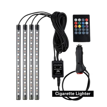 4pcs Auto LED RGB Interjero Atmosferą Kaladėlė Šviesiai Su USB Belaidžio Muzikos Kontrolės Kelių Rūšių Dekoratyvinės Lempos Automobilių