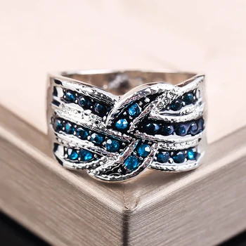 Derliaus Tamsiai Mėlyna Kristalų Cirkonis Žiedas Moterims Vyrai Dovana Asmenybės Dizainas Šalies Žiedai Prabangūs Papuošalai, Žiedai, Didmeninė