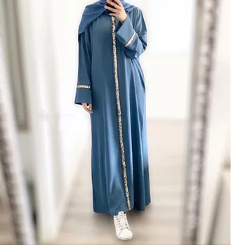 Karšto Pardavimo Djellaba Musulmonų Suknelė Blizgučiais Duobute Abaja Šilkiniai Elegantiškas Ilgas Musulmonų Abayas Moterų Kuklus Dėvėti Drabužiai EID Rūbeliai WY30