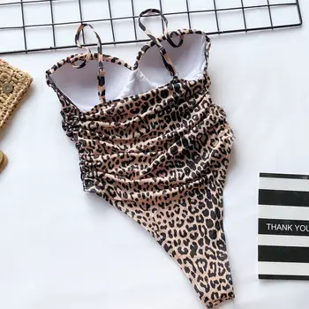 Seksualus maudymosi Kostiumėliai 2020 M. Aukštos Kojos Supjaustyti Plaukimo Kostiumas Moterims Leopardas Spausdinti Vientisų maudymosi kostiumėlį Paminkštinta Push-up Bikinis Rinkinys