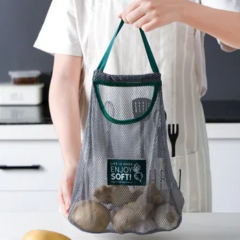 Virtuvės daržovių ju saugojimo krepšys tuščiaviduriai kvėpuojantis virtuvės česnakai, imbieras ju laikymo maišą svogūnų bulvių laikymo kabo krepšys