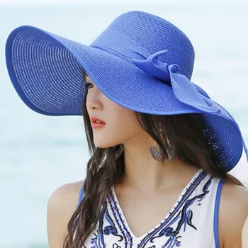 Vasaros Šiaudų Skrybėlę Moterų Platus Kraštų Beach Sun Skrybėlės Floppy Naujas Bowknot Lankstymo Paplūdimys Skrybėlės, Kepurės 2021