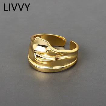 LIVVY Stilių Vintage Retro Sidabro Spalvos Sklandžiai Žiedai Moterims Romantiška Reguliuojamas Didelių Senovinių Piršto Žiedai