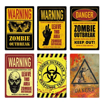 Įspėjimas Zombie Protrūkis Metalo Pasirašyti Alavo Pasirašyti Apnašas Metalo Kruvinas Šliaužiantis Senovinių Sienų Dekoras Metalo Ženklai Alavo Ženklus, Būkite Atsargūs