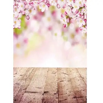 SHUOZHIKE Vinilo Custom, Fotografija Backdrops Rekvizitai Pavasarį žydintys filialas Žiedų Blizgučiai ant medinių fone NY-35