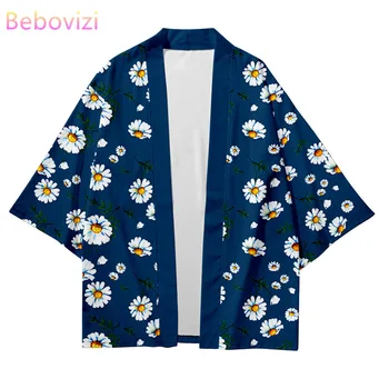 Plius Dydis XXS-6XL Blue Daisy Prarasti Paplūdimys Japonijos Streetwear Megztinis Moterims, Vyrams Harajuku Haori Kimono Cosplay Yukata Drabužiai