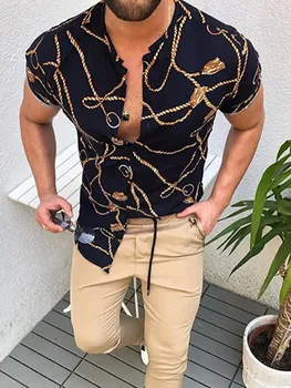 Nauja Vasaros vyriški trumparankoviai Spausdinti Marškinėliai 2021 Karšto Pardavėjas Retro Atsitiktinis Etninės Stiliaus Havajų Be Antkaklio Didelių Laisvi Marškinėliai
