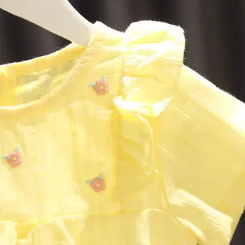 Kūdikių grynos medvilnės kvėpuojantis viršūnes vaikų vasaros drabužių naujas tees mergaičių mažų šviežių kūdikių marškinėliai P4620