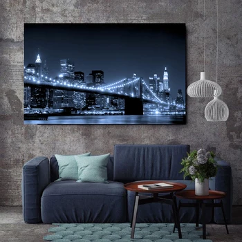 Šiuolaikinės New York Manhattan Bridge Kraštovaizdžio Drobė Spausdina Plakatus, Drobės, Paveikslai, Sienos Menas Nuotraukas Gyvenimo Kambario Sienos Meno Spaudiniai