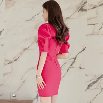 Rožės Raudonos Spalvos Elegantiškas Šalis Suknelė 2021 M. Vasarą Korėjos Stiliaus Mini Suknelė Sluoksniuotos Rankovėmis Dovana Karoliai Aukšto Juosmens Stora Office Lady Suknelė