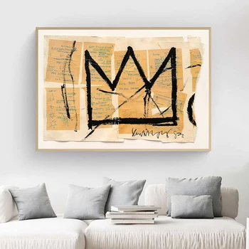 Jean Michel Basquiat Abstrakčios Tapybos Drobės Gatvės Grafiti Sienos Meno Plakatas ir Spausdinimo Karaliaus Karūną Nuotraukos Kambarį Dekoro