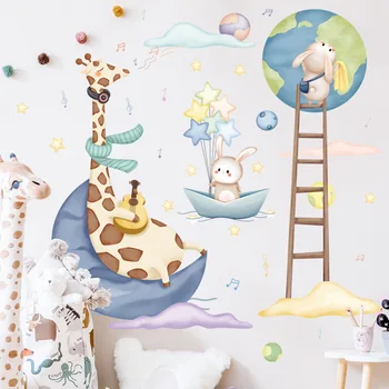 Animacinių filmų Žirafa Triušis Sienų Lipdukai Vaikų kambario Kūdikio Miegamojo Sienų Dekoras Nuimamas 