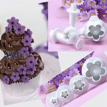 4Pcs/Set Minkštas Sausainių Tortas Cutter Išmetiklis Antspaudas Stūmoklį, Pelėsių Įspaustu Gėlių PASIDARYK pats Apdailos Virtuvė Bakeware Slapukas Įrankiai Rinkiniai