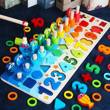 Montessori mediniai švietimo žaislai vaikams užimtas valdybos matematikos žvejybos vaikams, mediniai Montessori žaislai skaičiavimas geometrija