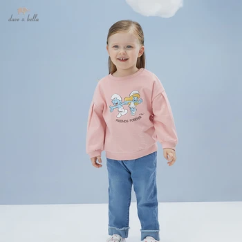 DBM18055 dave bella pavasario kūdikių mergaičių mielas animacinių filmų laišką, print T-shirt vaikų viršūnes mergaitė vaikai mados tees
