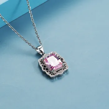 Anillos Yuzuk Unikalaus Dizaino Aikštėje Rožinė Kristalų Pakabukas Karoliai Moterų 925 Sterlingas Sidabro Dalyvavimas Vestuvių Fine Jewelry