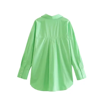 2021 moteriški Marškinėliai Medvilniniai Marškinėliai Žalia Lyguma Negabaritinių BF Stiliaus Blusas Atsitiktinis Palaidų Palaidinės, Moterų Topai, Ankstyvą Pavasarį Palaidinės Za