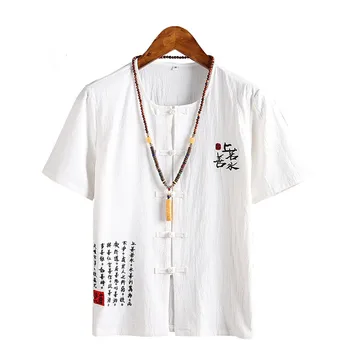 Kinų Stiliaus Vyrų Marškinėlius Atsitiktinis Streetwear Vyrai, Lino Medvilnės Prarasti Palaidinė Tradicinių Kung Fu Apranga Hanfu Paltai Wu Shu Tee Viršūnės