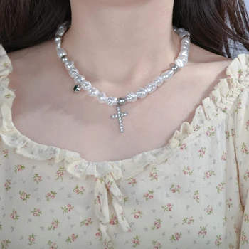 Kalnų krištolas Kryžiaus Žavesio Pakabučiai Mados Karoliai Imituojamas Nereguliarus Perlai, Kristalai Tiesiog Karoliai Moterų Papuošalai T84A